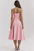 Backless Suspender Midi Dress Sleeveless A Line Style For Evening Wear