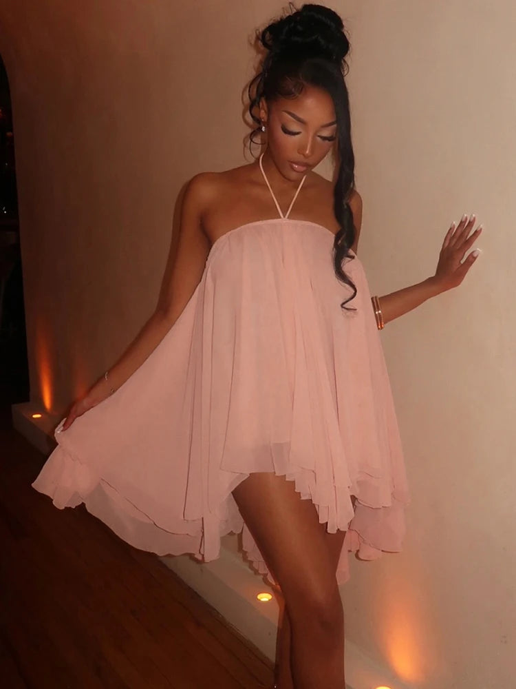 Halter Bodycon Dress With Asymmetrical Hem Backless