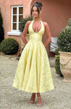Backless Halter Evening Dress With Lace Jacquard For Elegant Special Occasions