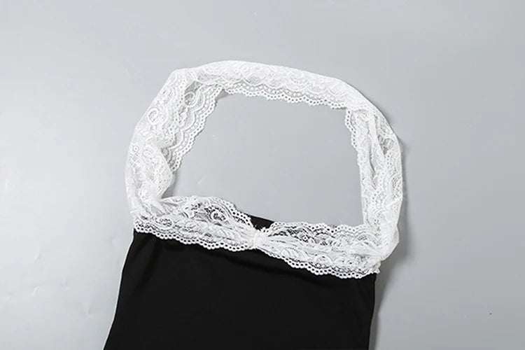 Punk Patchwork Mesh Halter Tank Top Y2K Vibe With Lace Up Details