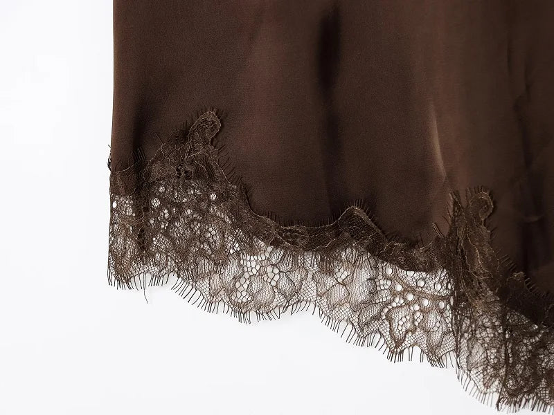 Lace Slip Mini Dress With Satin Backless Asymmetric Cut