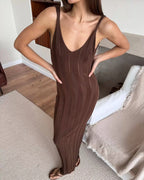 Knitted Sleeveless Backless Dress With High Waist Flattering Long Aline Style