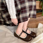 Lolita Inspired Mary Jane Flats With Bow Lace Pu Leather Soft Sole Slip On