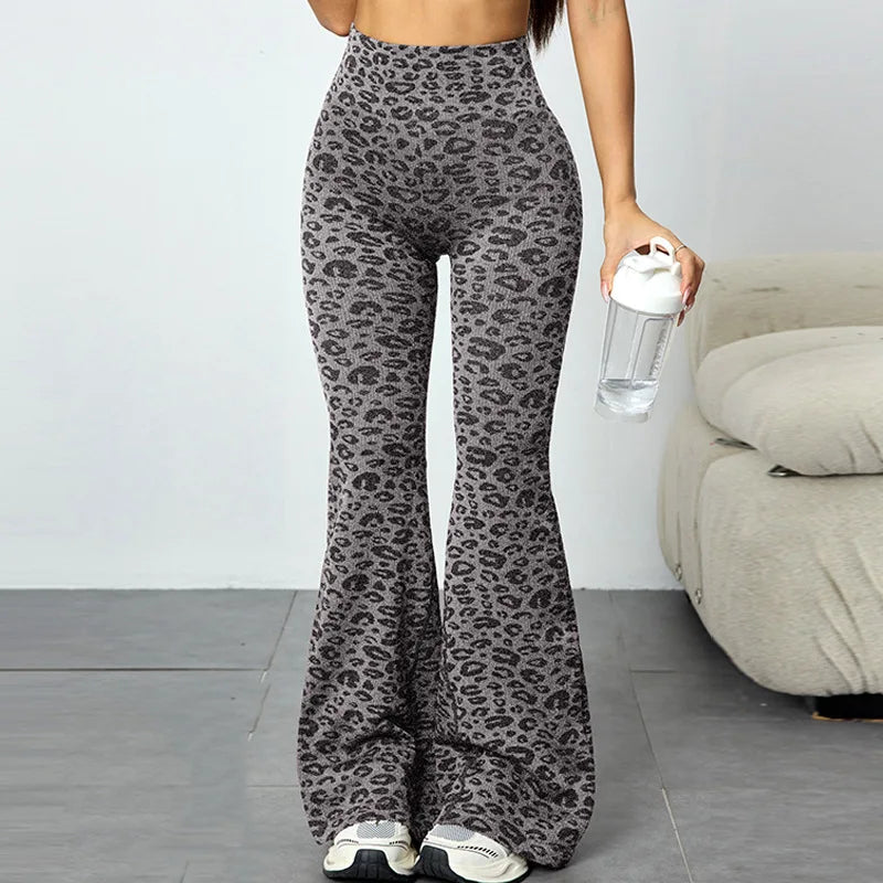 Leopard Print High Waist Bell Bottom Yoga Leggings For Women With Soft Stretch
