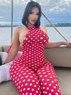 Backless Halter Off Shoulder Playsuit With Skinny Stretch Wrap Romper