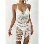 Hollow Out Skirt Crochet Knitted 2 Pieces Suits Cover Up