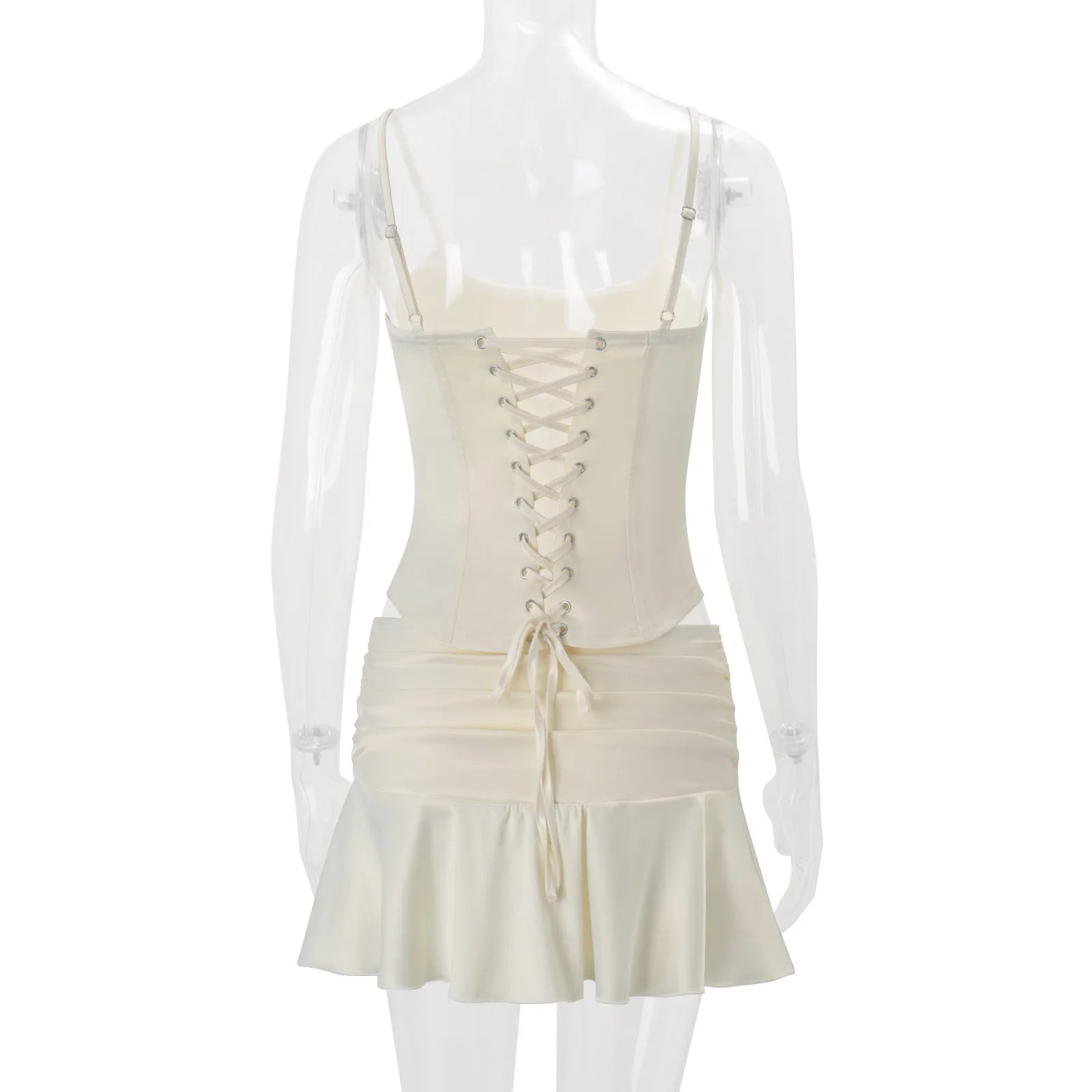 Two Piece Set Slim Top And Pleated Skirt With Ruffles