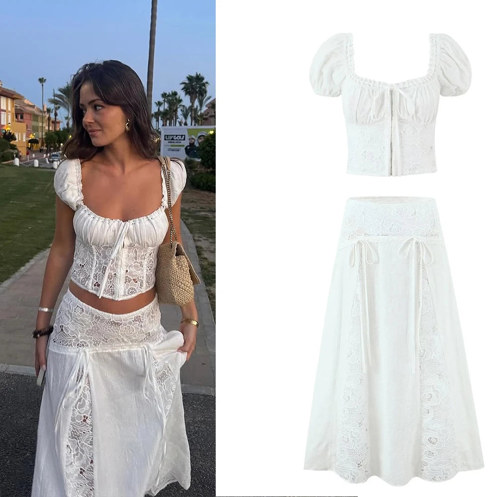Off Shoulder two piece Set With Cropped Top And Flared Skirt