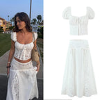 Off Shoulder two piece Set With Cropped Top And Flared Skirt