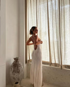 Floral Knit Strap Maxi Dress Backless Beach Cover Up For Summer Vacation And Resort Style