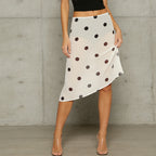 Retro Sheer Chiffon Dot Print Midi Skirt With Asymmetrical Hem