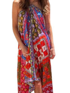 Dreamy Boho Breeze Satin Halter Neck Maxi Dress