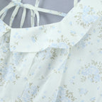 Floral Corset Style Crop Top With Cross Lacing And Ruffle Square Collar Three Quarter Sleeve