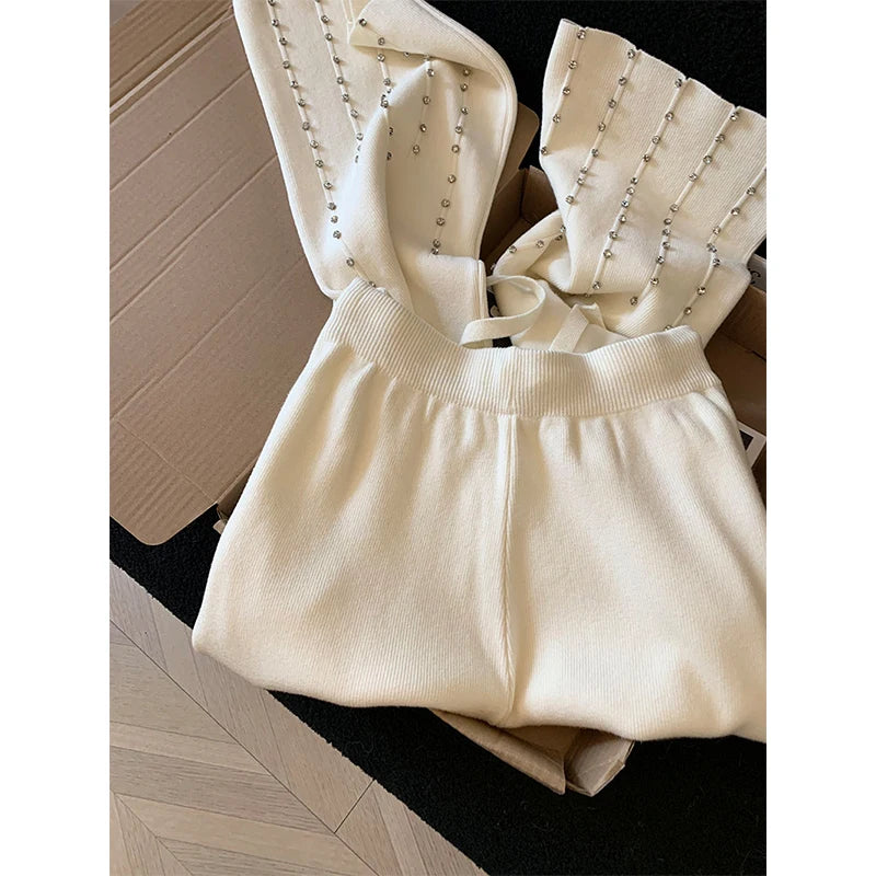 Knitted Wide Leg Pants Women Elegant Trousers
