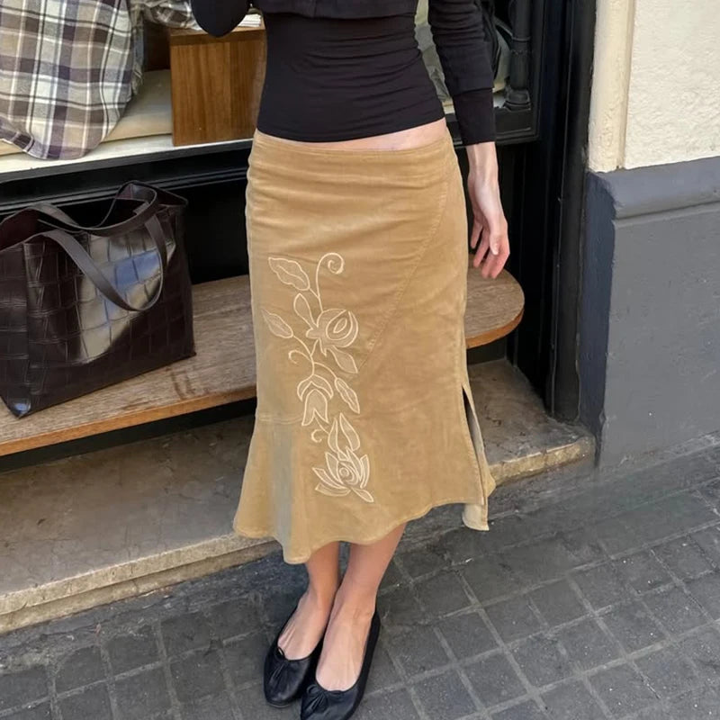Sexy Retro Fishtail For Women's Embroidery Printed Straight Skirt