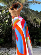 Halter Top And Long Skirt Set With Backless Detail Asymmetric Design