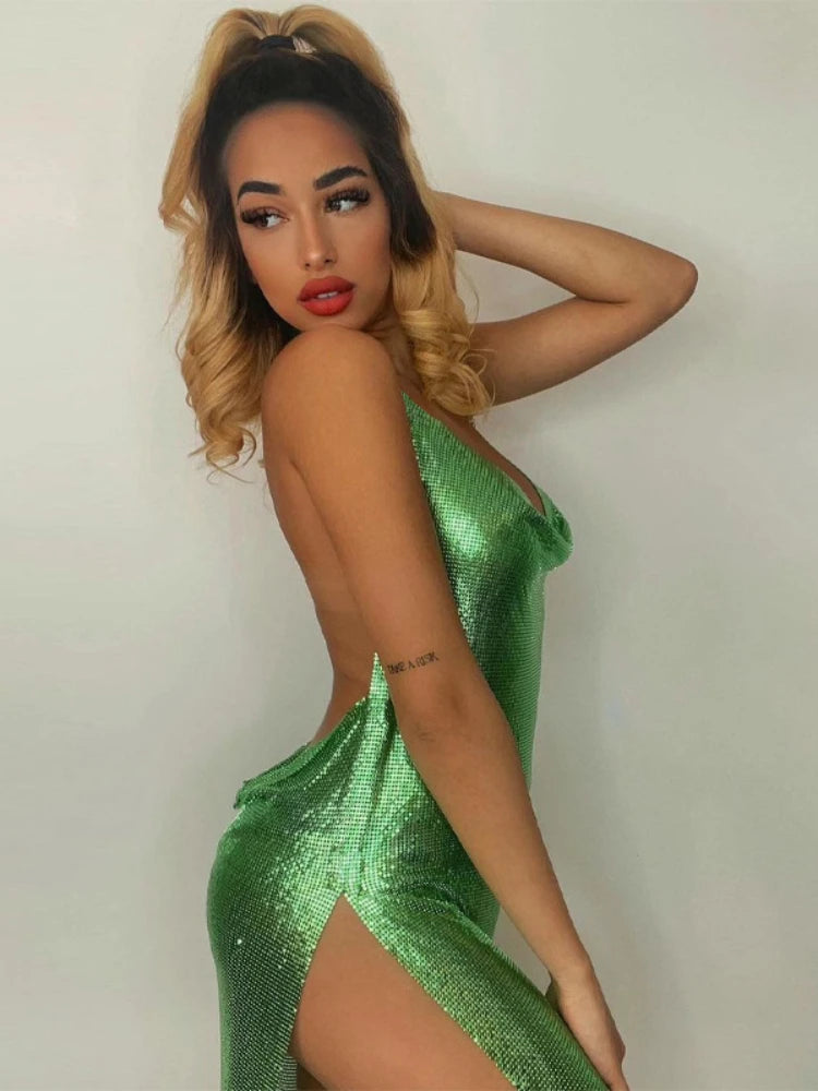 Sequin Backless Party Dress With Hanging Neck