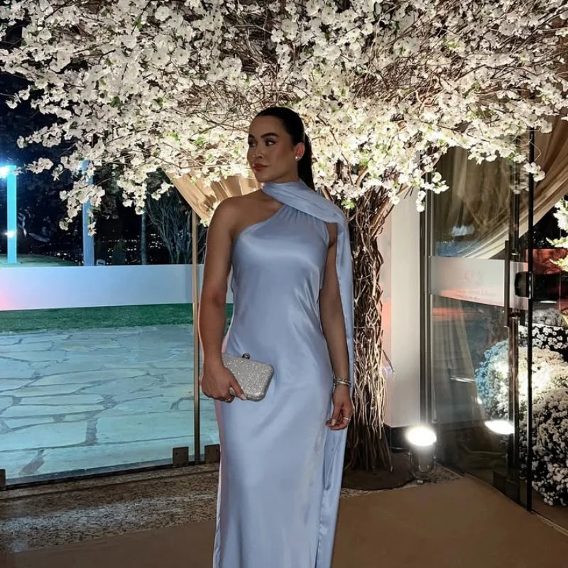 Sexy Satin Ribbon Backless Halter Dress For Elegant Evening Gown