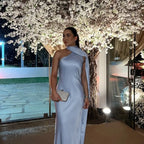 Sexy Satin Ribbon Backless Halter Dress For Elegant Evening Gown