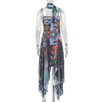 Floral Halter Maxi Set With Backless Design