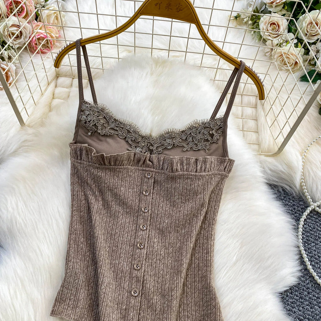 Sexy Basic Knit Lace Crop Top