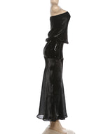 Midnight Peach Sequin Patchwork Maxi Dress Strapless