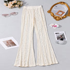 White Lace Sheer Flare Pants For Women Boho Style Elegant Casual Wide Leg Trousers