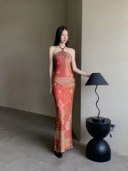 Vintage Reversible Two Piece Halter Neck Top And Long Skirt Set