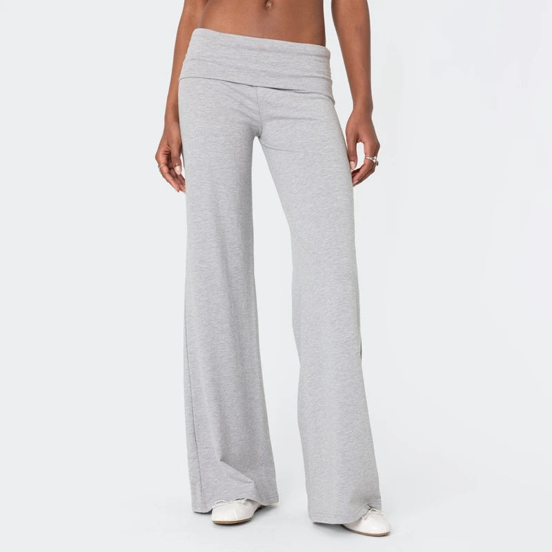 Casual Wide Leg Sweatpants Fold Over Waist Low Rise Flare Yoga Lounge