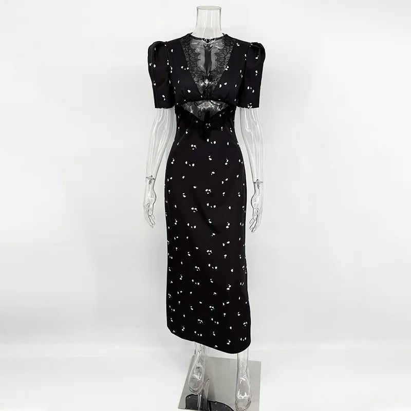 Sexy Hollow Lace High Waist Dress