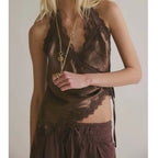 Coquette Aesthetic Satin Lace Trim Sleeveless Backless Asymmetrical Camisole Tanks