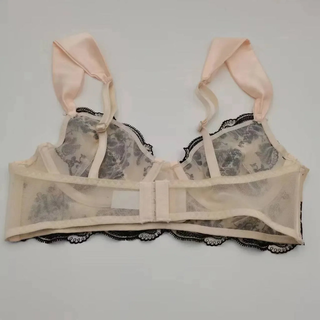 Sexy Lace Push Up Bra And Panty Set Featuring Semi Sheer Floral Design With Ring Embellishment