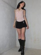 Polka Dot Halter Tank Top With Backless Lace Up Detail Chic Summer