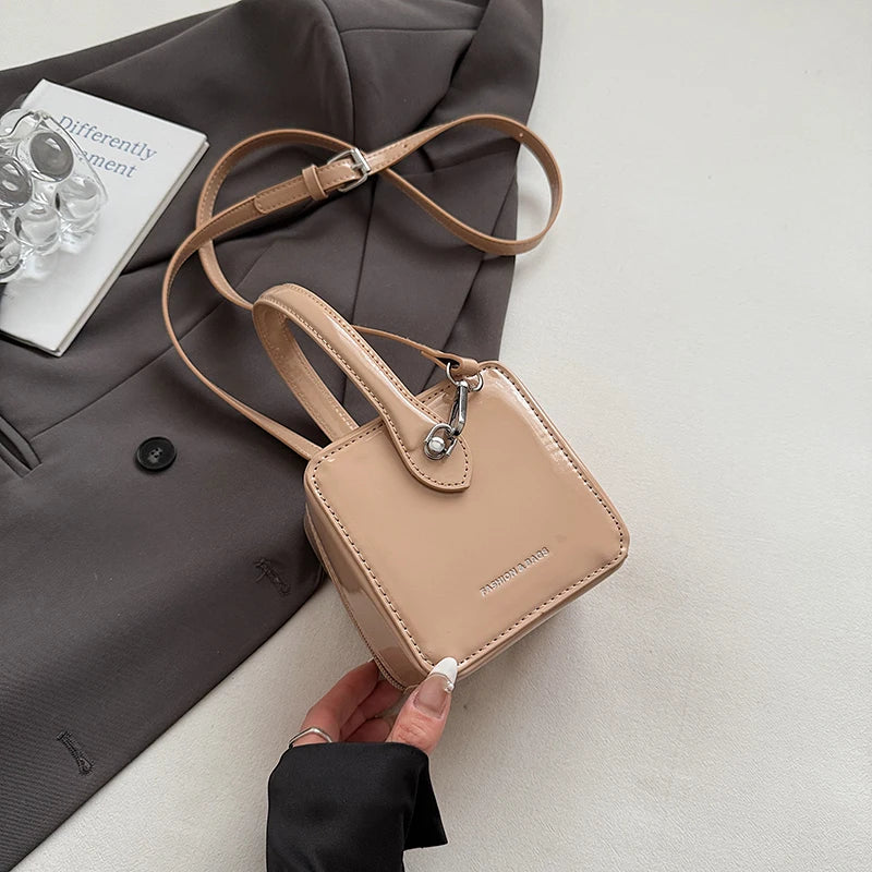 Mini Box PU Leather Crossbody Bag With Short Handle Phone Friendly Compact