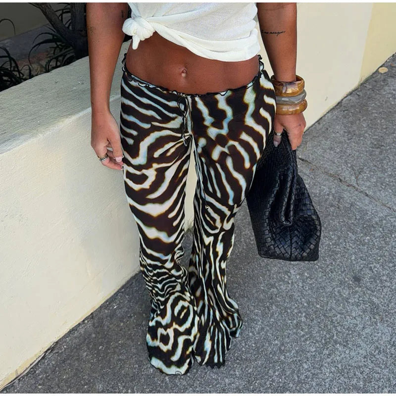Zebra Print Sheer Chiffon two piece Set With Maxi Tank Top And Wide Leg Pants