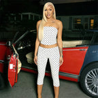 Vintage Polka Dot Two Piece Set Strapless Tube Top And Capri Pants