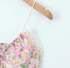 Floral Print Chiffon Sexy Backless Slim Super Short Lace Camis Top