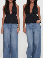 Halter Neck Crop Top With Tie Back Sleeveless Backless Camisole
