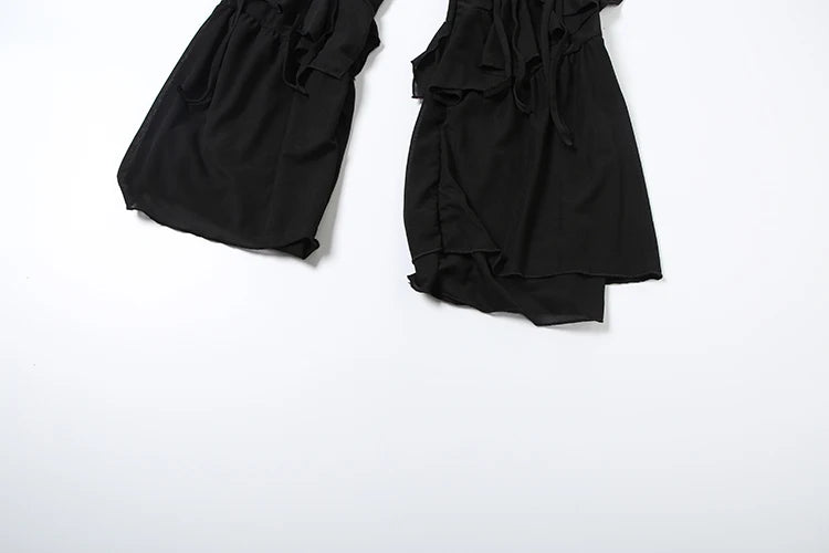 Irregular Tiered Flare Pants With Patchwork See Through