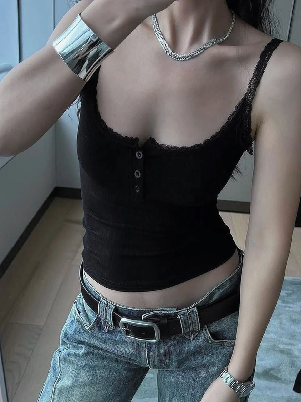 Square Collar Backless Single Breasted Ruffles Camisole