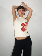 Floral Print Crop Tank Top For Women Fitted Boat Neck Sleeveless