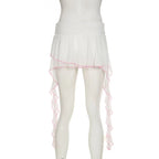 Irregular Mesh Ruffle Edge Low Waist Short Skirt