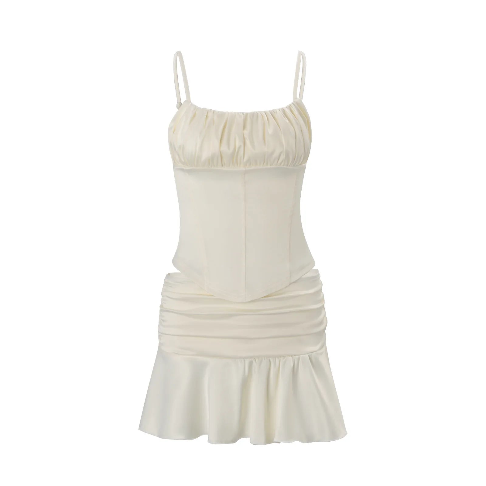 Two Piece Set Slim Top And Pleated Skirt With Ruffles