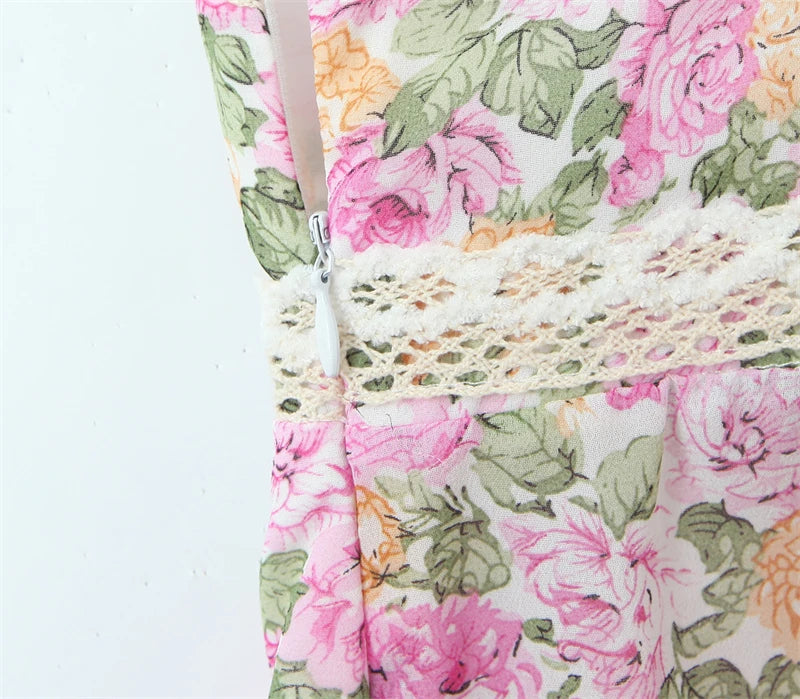 Floral Print Chiffon Sexy Backless Slim Super Short Lace Camis Top