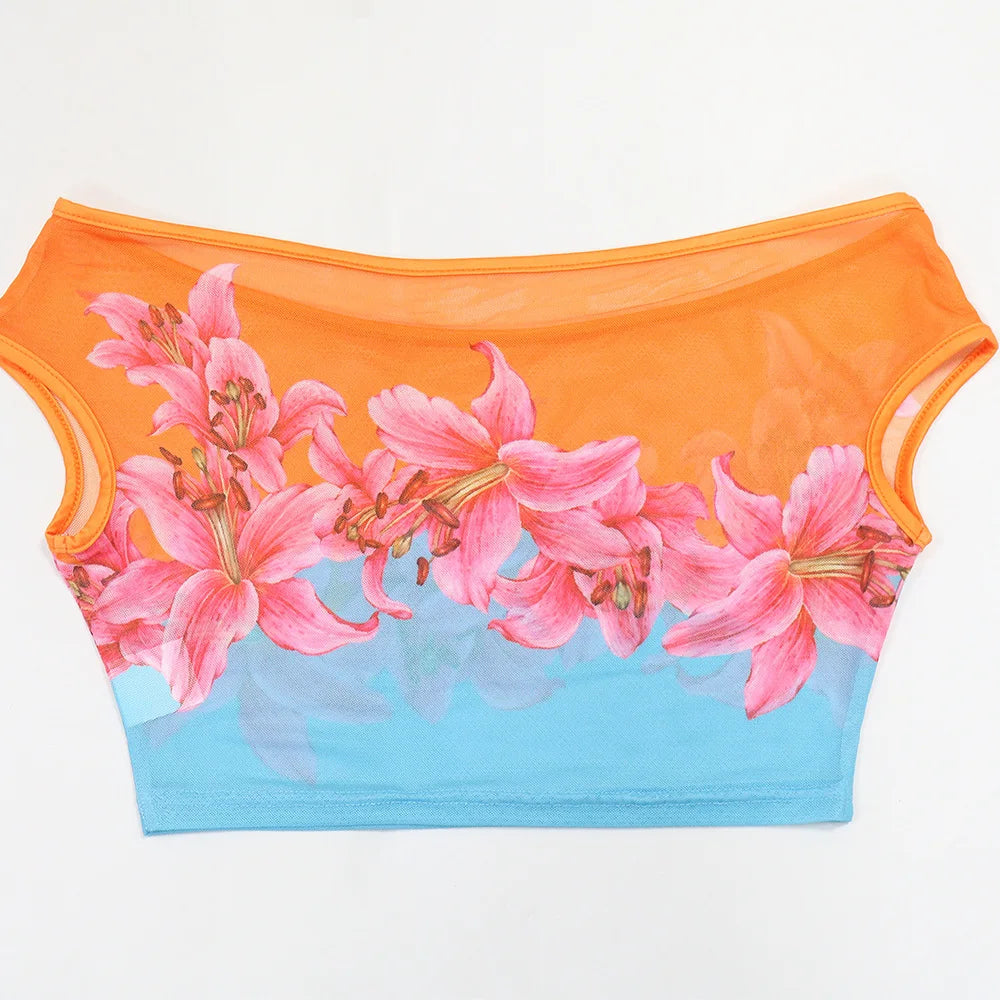 Floral Off Shoulder Crop Top And High Waist Capri Set For Summer Streetwear Vibe