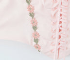 Pink Embroidered Floral Halter Corset Camisole With Ruched Chest Bow And Cross Lacing