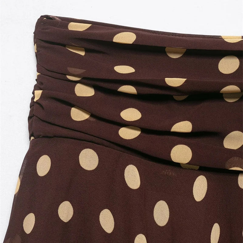 Polka Dot Mini Skirt With High Waist And Asymmetric Folded Hem Style