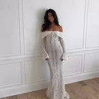 Lace Evening Dress Sleeve Elegant Party Gown