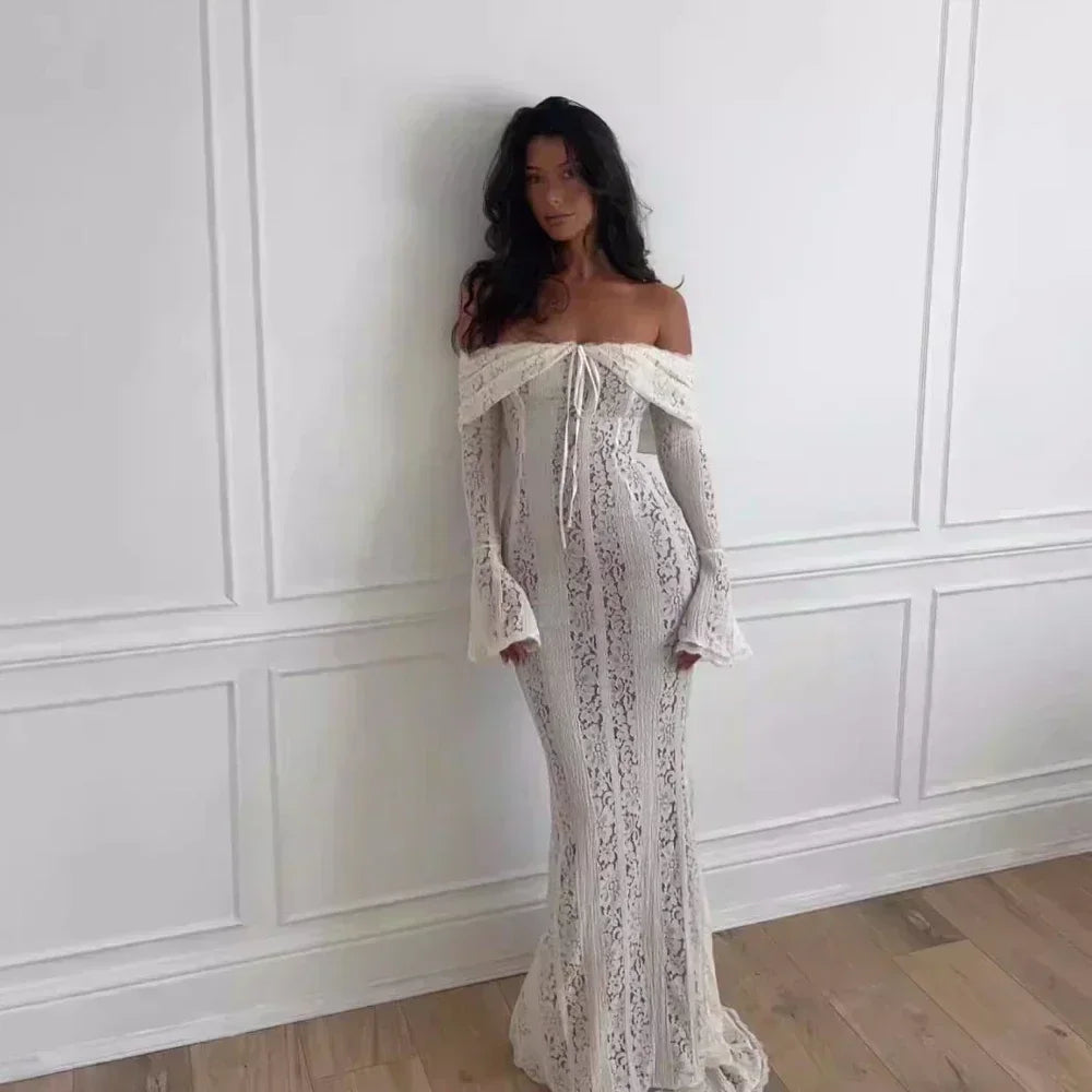 Lace Evening Dress Sleeve Elegant Party Gown