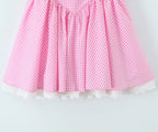 Pink Plaid Bow Sling With Lacing Up Detail For Women Slim Waist Ruched Skater Mini Dress